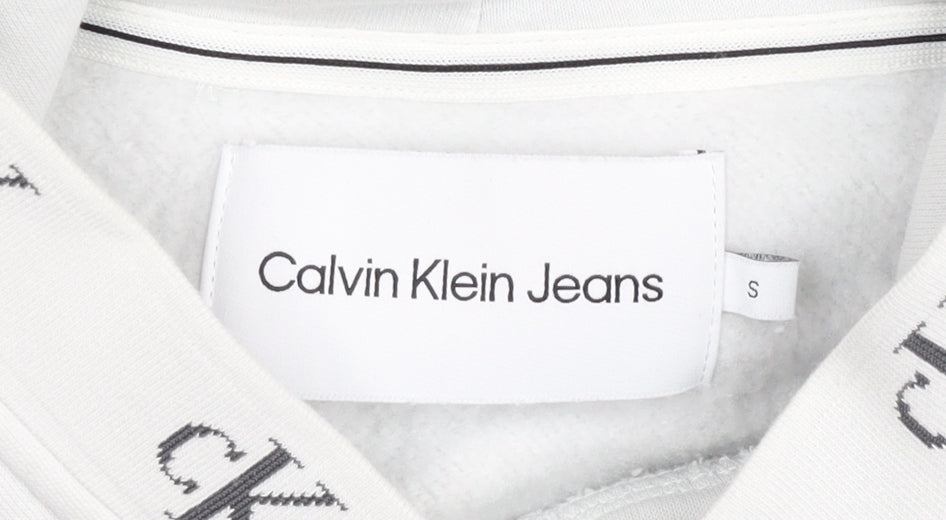 Calvin Klein Jeans Women White Small Pullover Hoodie CK Logo