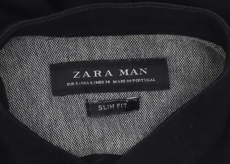 Zara Man Black Slim Fit Band Collar Long Sleeve Shirt Men’s Size S