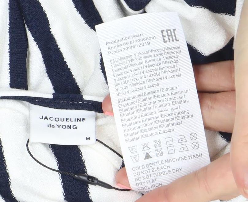 Jacqueline de Yong Women White Navy Striped T-Shirt Dress M