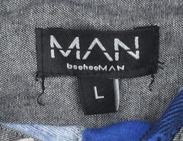 BoohooMAN Men's Blue Check Flannel Button-Up Shirt L