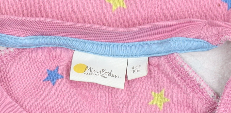 Mini Boden Girls Pink Star Print Pullover Jumper 4-5 Years Cotton Blend
