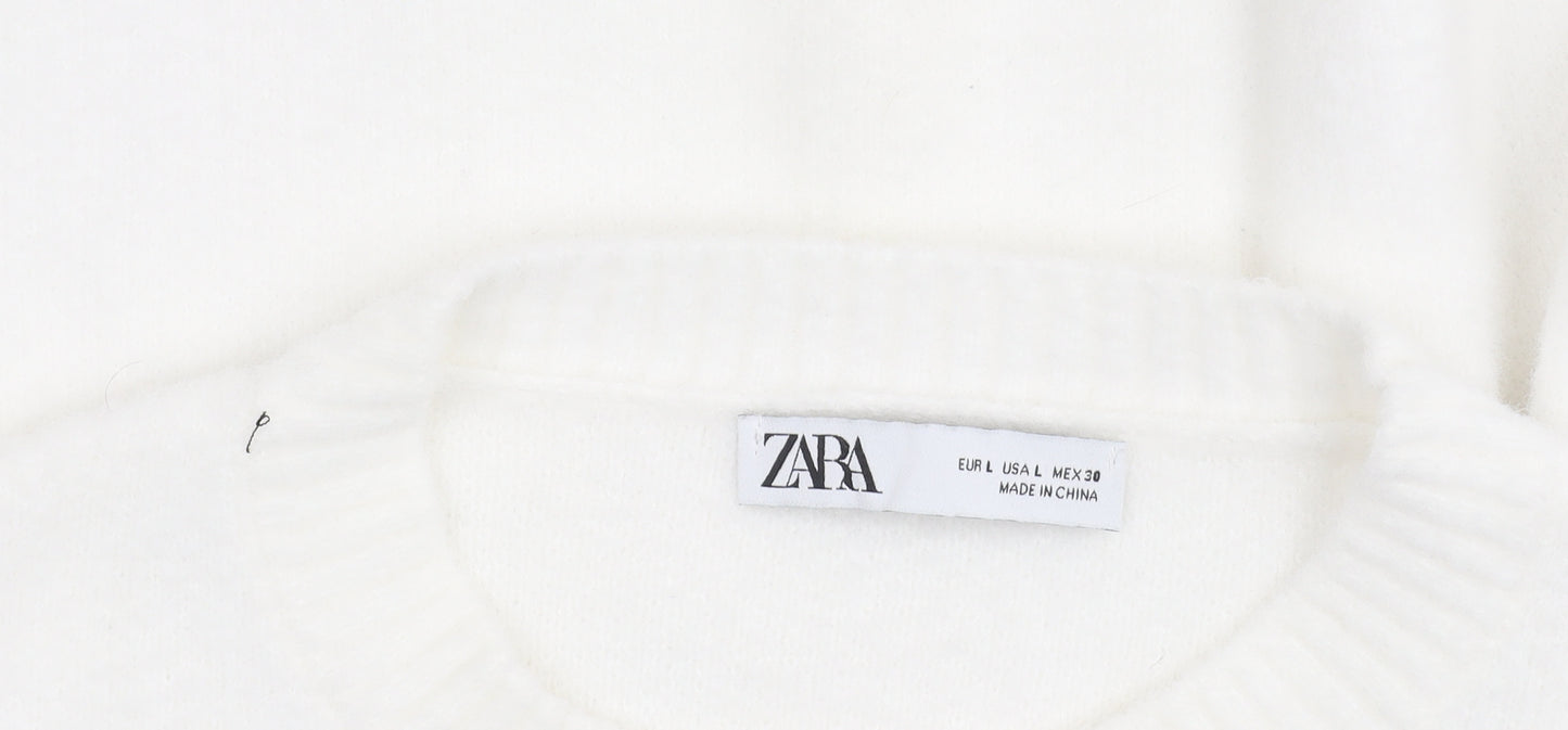 Zara Women White Crew Neck Knit Shrug Jumper Size L