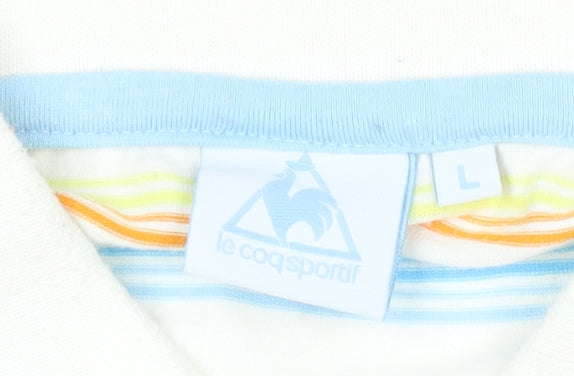 Le Coq Sportif Men's Multicoloured Striped Polo Shirt L