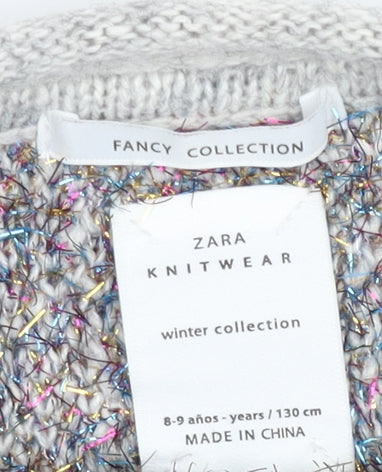 Zara Girls Grey Polka Dot Pullover Jumper 8-9 Years Knitwear Winter Collection