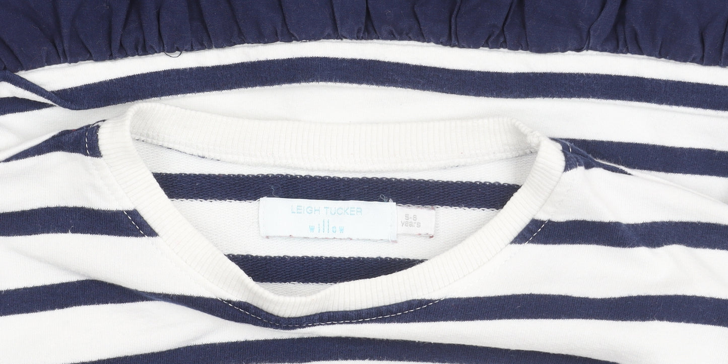 Leigh Tucker Willow Teens Blue White Striped Cotton Skater Dress 6