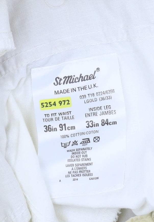 Marks and Spencer St Michael Men's Beige 36x33 Pleated Chino Trousers