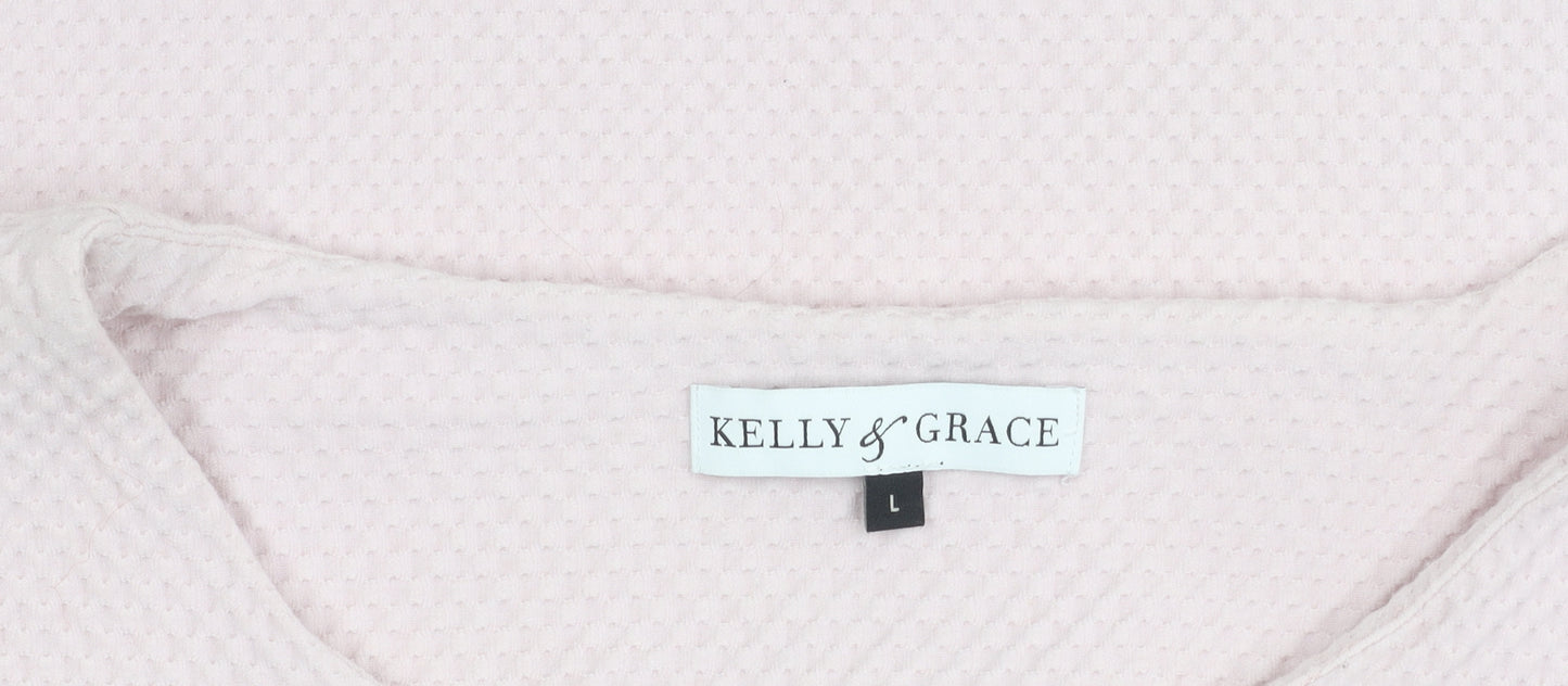 Kelly & Grace Women’s Pink Waffle-Knit 3/4 Sleeve Pullover Jumper L