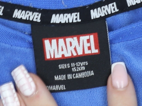 Marvel Boys Blue 11-12 Years Long Sleeve Velour Black Panther Pyjama Top