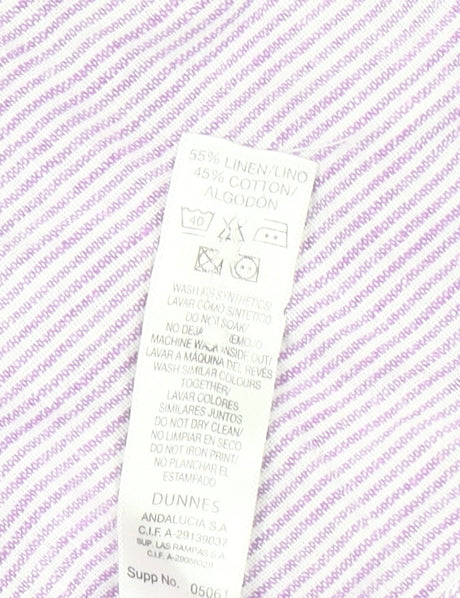 St Bernard for Dunnes Men’s Lilac Striped Linen Cotton Button-Up Shirt M 38-40"