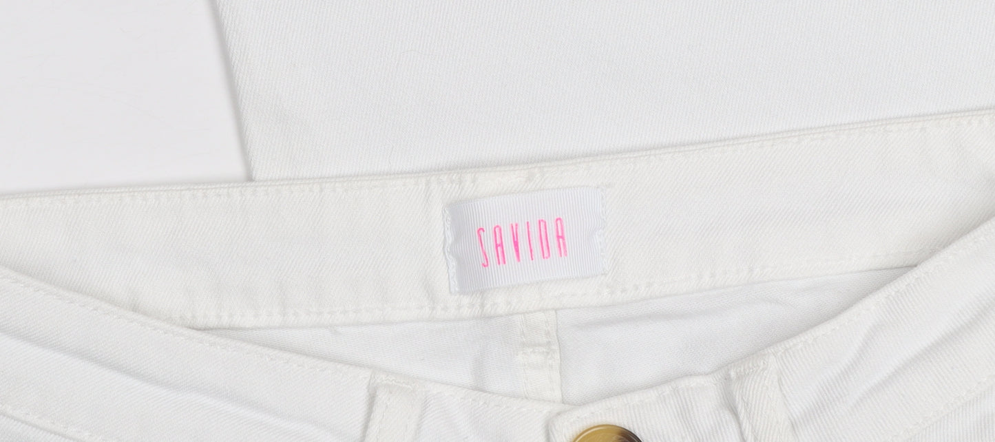 Savida Womens White Straight Leg Jeans Size 10 Mid Rise Stretch Denim