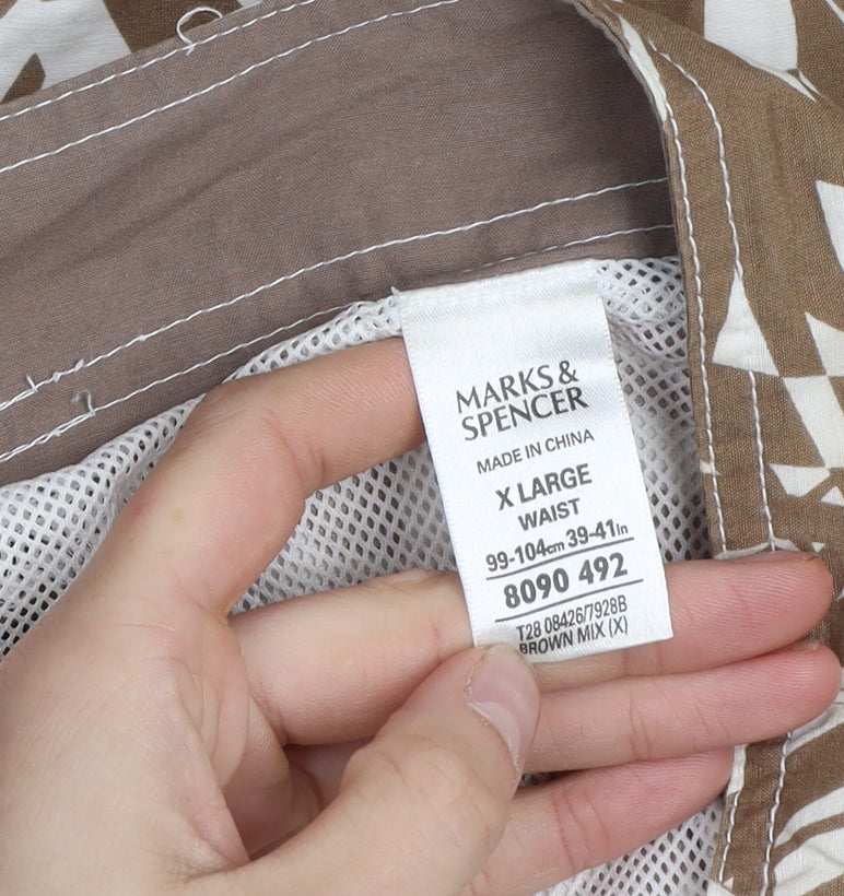 Marks and Spencer Men's Beige Palm Print Swim Shorts XL