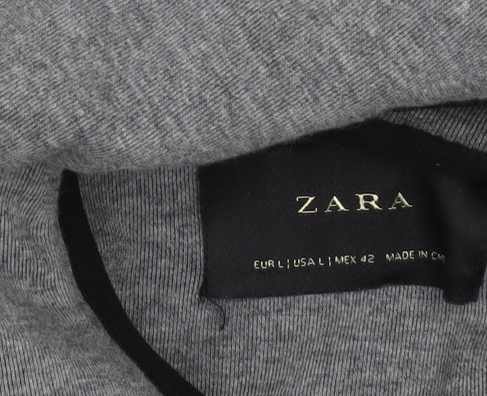 Zara Men’s Grey Full Zip Hoodie Size L Lightweight Cotton Blend