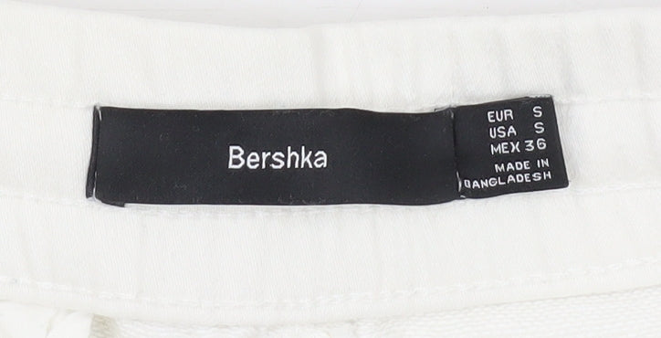 Bershka Men's White Cargo Shorts Small Cotton Blend Drawstring Elastic Waist