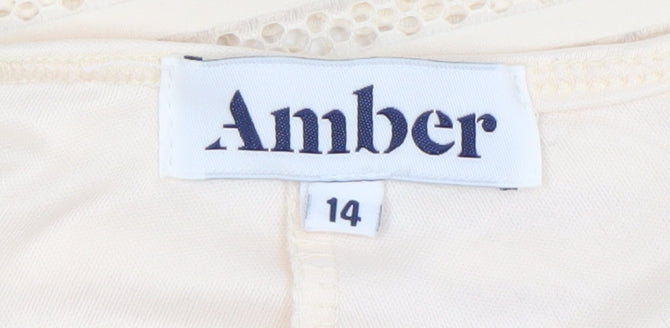 Amber Women Ivory Size 14 A-Line Lace Knee Length Skirt