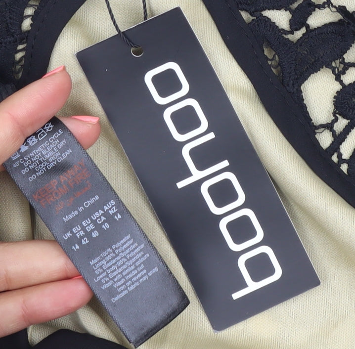 Boohoo Women Black Lace Long Sleeve Bodysuit Size 14 Elegant Partywear