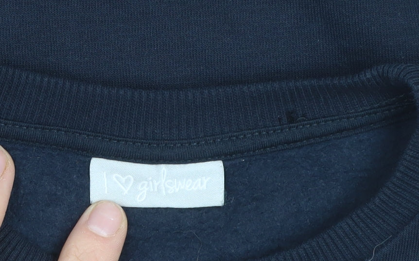 I Love Girlswear Navy LOVE Jumper Girls Age 12 Cotton Blend Crew Neck