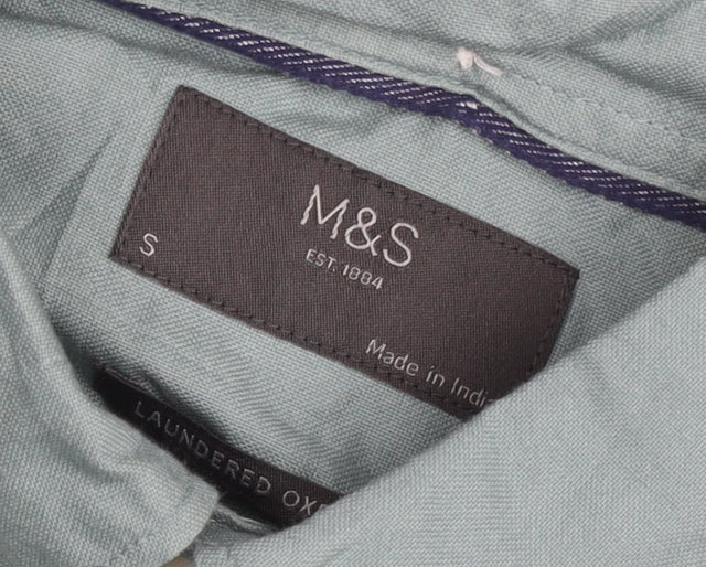 Marks and Spencer Men's Green Short Sleeve Button-Down Oxford Shirt Size S