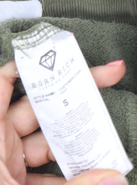 Born Rich Men’s Green Jogger Sweatpants S Regular Fit Cotton Blend