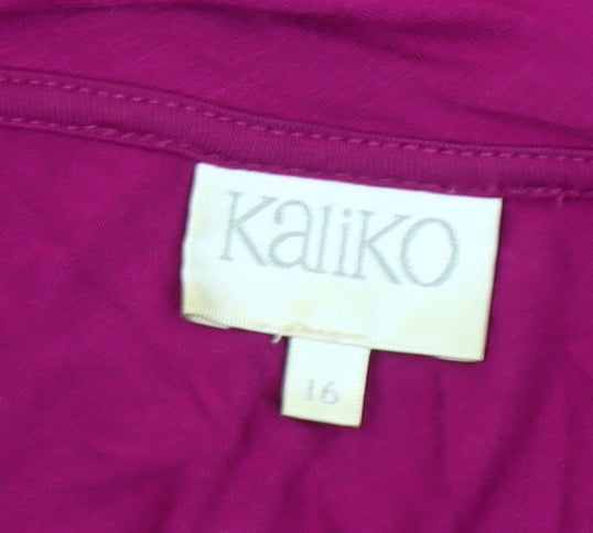Kaliko Womens Purple Ruffle Tunic Blouse Size 16 Short Sleeve