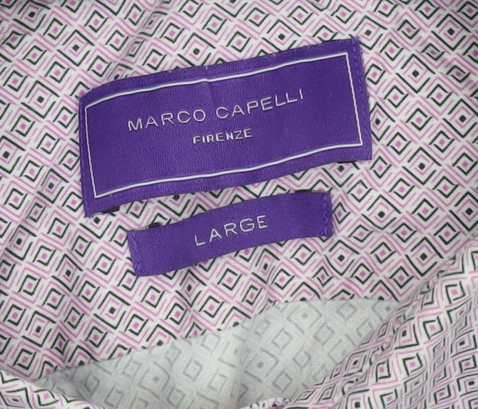 Marco Capelli Men's Pink Geometric Cotton Long Sleeve Formal Shirt L