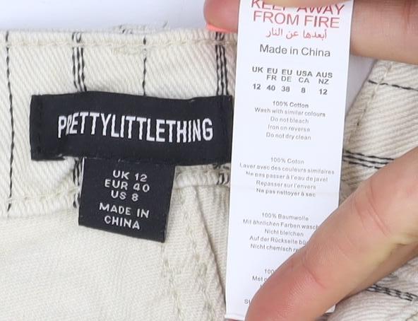 PrettyLittleThing Women Beige Striped Denim Mini Skirt Size 12