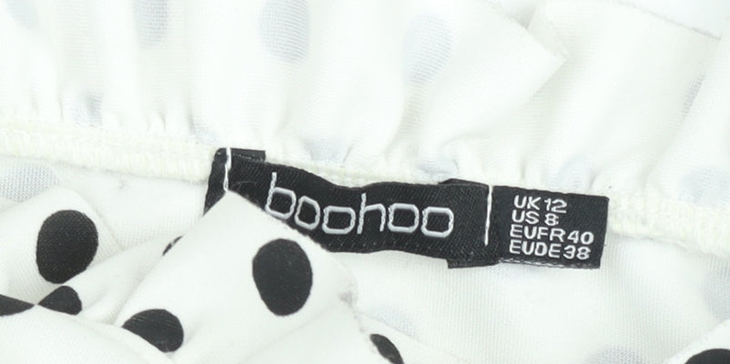 Boohoo Womens White Polka Dot Ruffle Satin Camisole Top UK 12