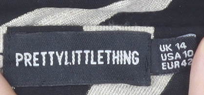 PrettyLittleThing Women’s Black & Beige Striped Long Sleeve Jumpsuit UK 14