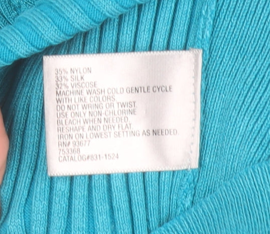 Worthington Women Blue V-Neck Ribbed Knit Top Size L