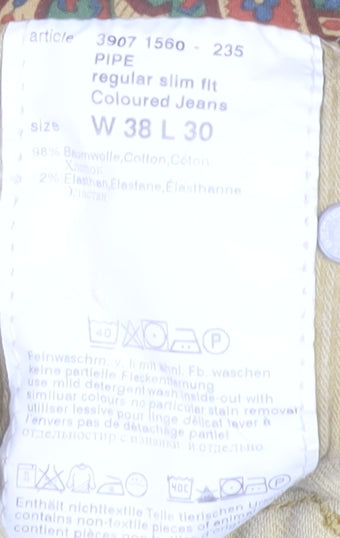 Alberto Men's Beige Regular Slim Fit Straight Jeans W38 L30