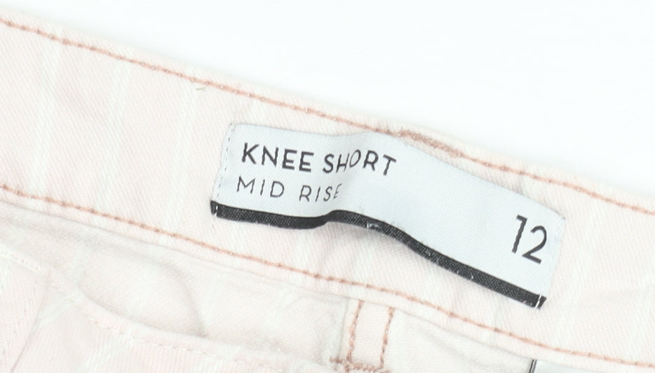 Next Women's Pink Striped Knee Bermuda Shorts Size 12 Mid Rise Cotton