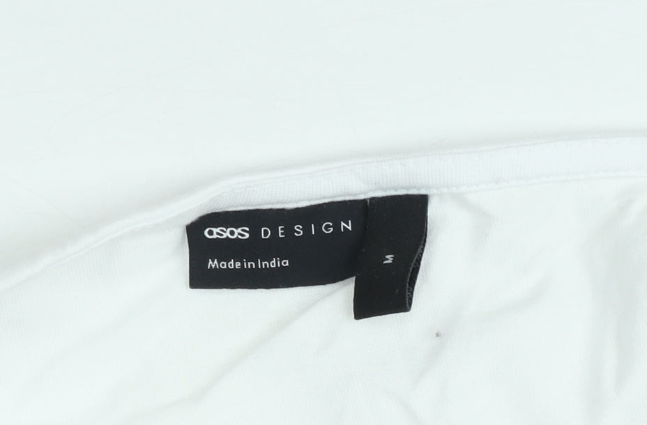 ASOS DESIGN Women's White Cropped Puff Sleeve Cotton Blouse M