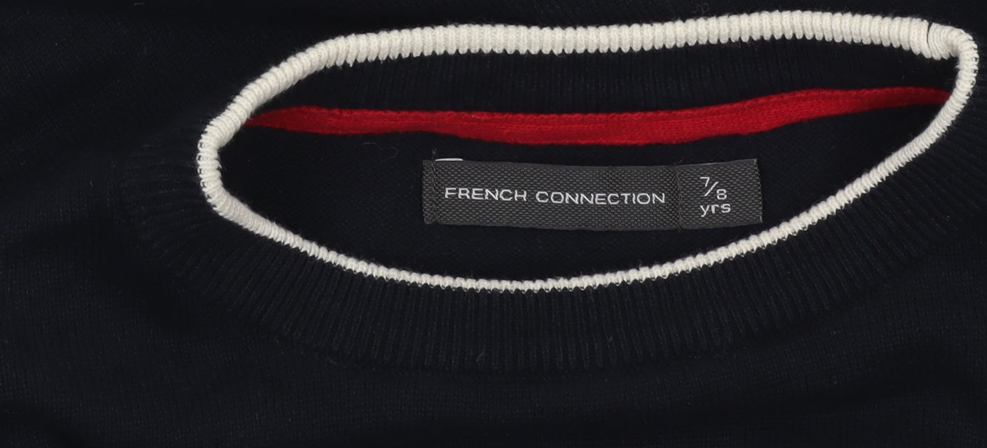 French Connection Boys Navy Blue Crew Neck Cotton Jumper 7-8 Years