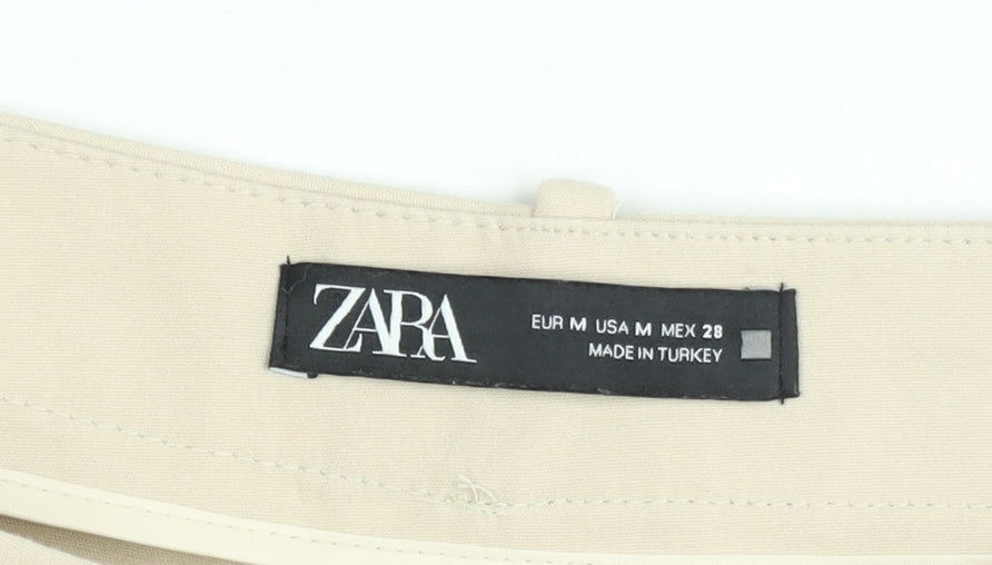 Zara Womens Beige Chino Shorts Size 12 Regular Fit High Rise
