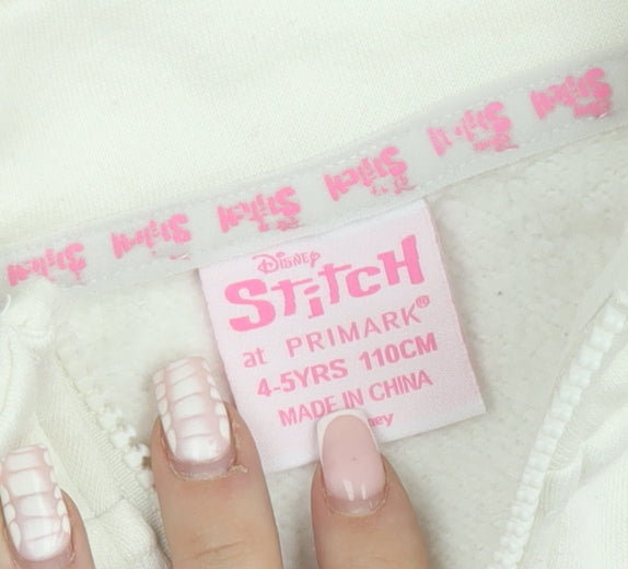 Disney Stitch Girls White 4-5 Years Half Zip Fleece Jumper by Primark