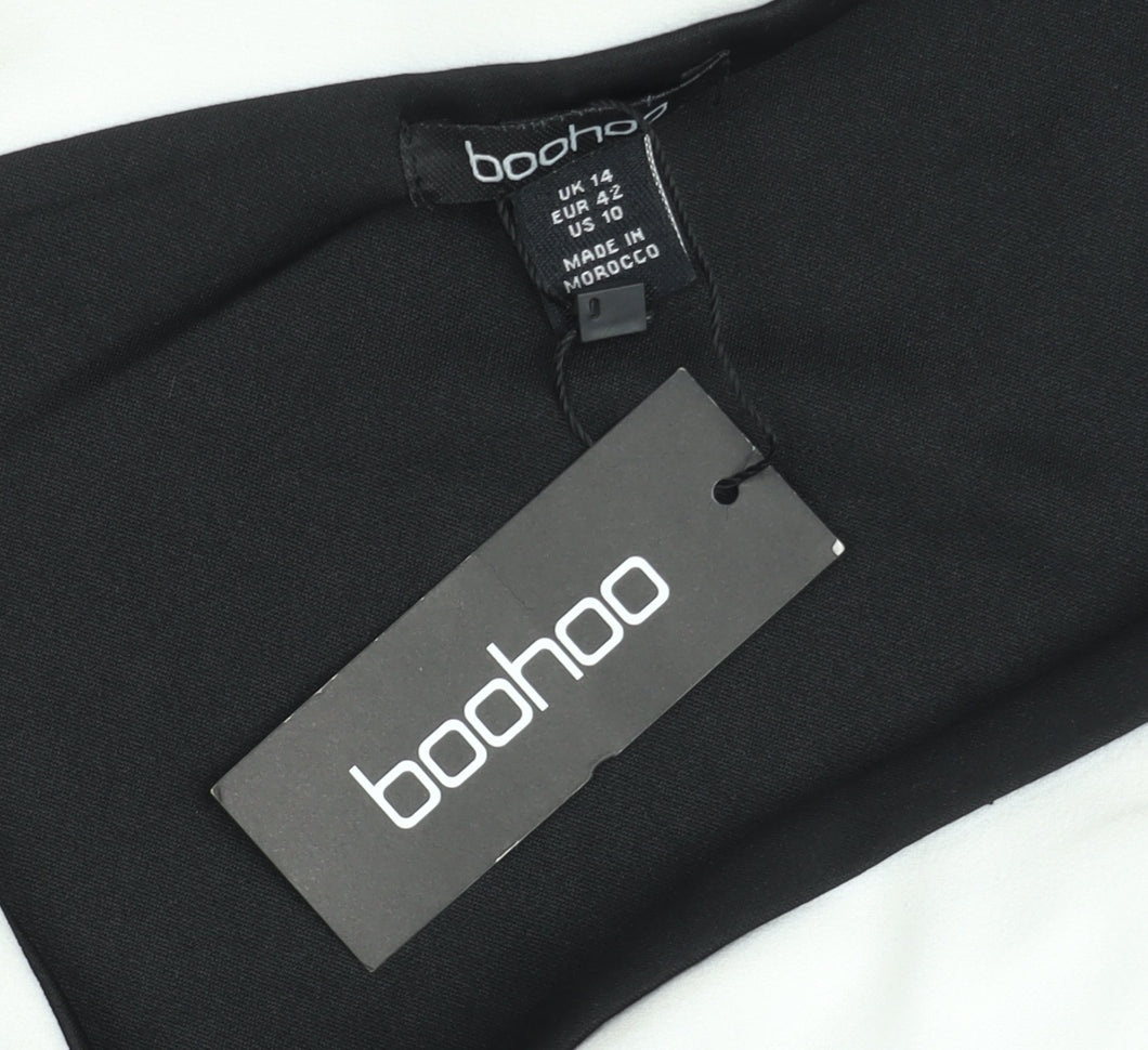 Boohoo Women Black & White One Shoulder Jumpsuit UK 14 Wide Leg