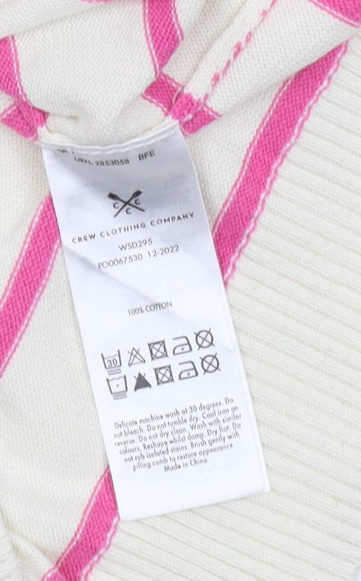 Crew Clothing Company Women’s Ivory Pink Striped Cotton V-Neck Jumper Size 12
