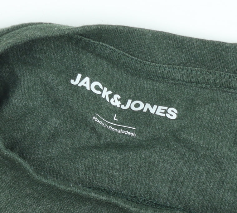 Jack & Jones Men's Green Crew Neck Graphic T-Shirt Size L