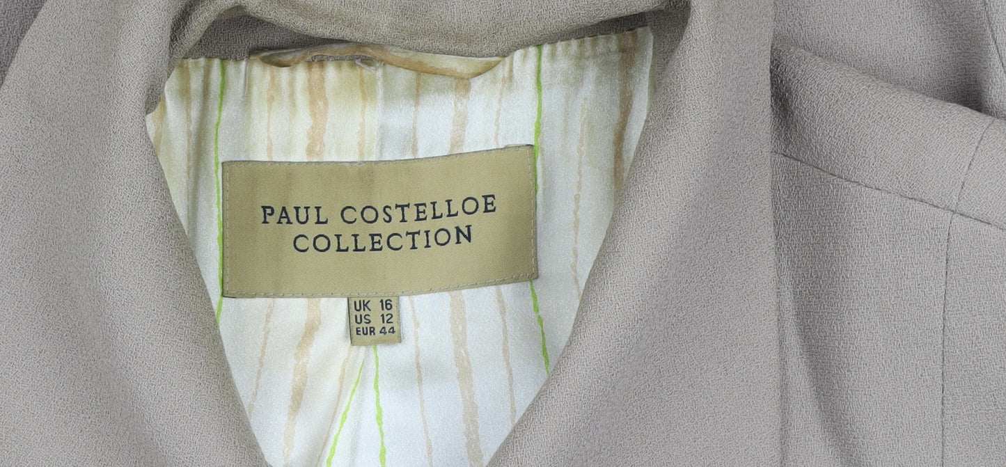 Paul Costelloe Women Beige Virgin Wool Single-Breasted Blazer UK 16