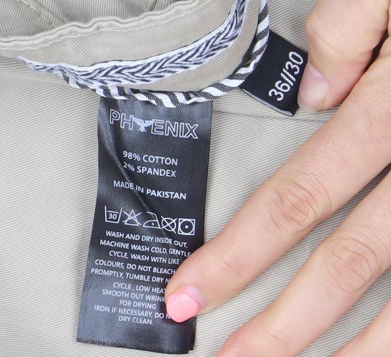 Phenix Men's Beige Chino Trousers 36 Regular Cotton Stretch