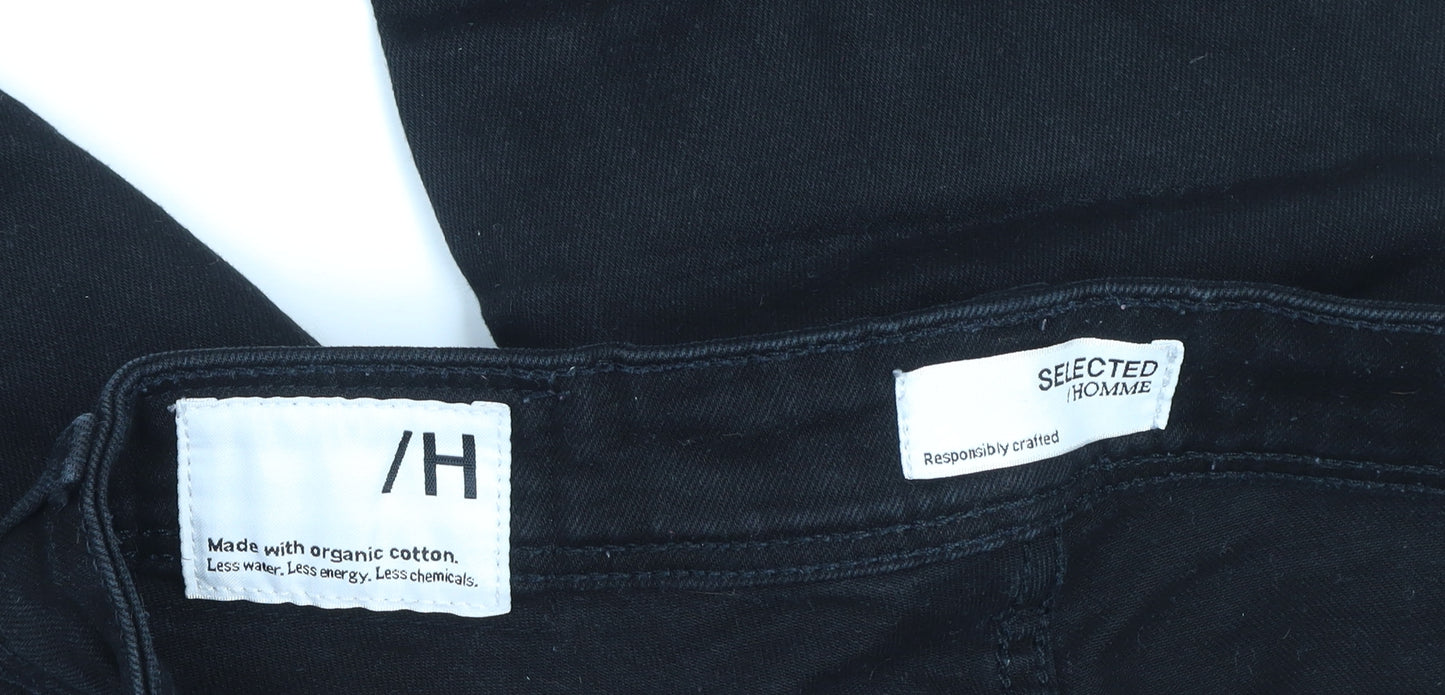 SELECTED HOMME Women's Black Skinny Jeans Size 12 Slim Fit Cotton Blend