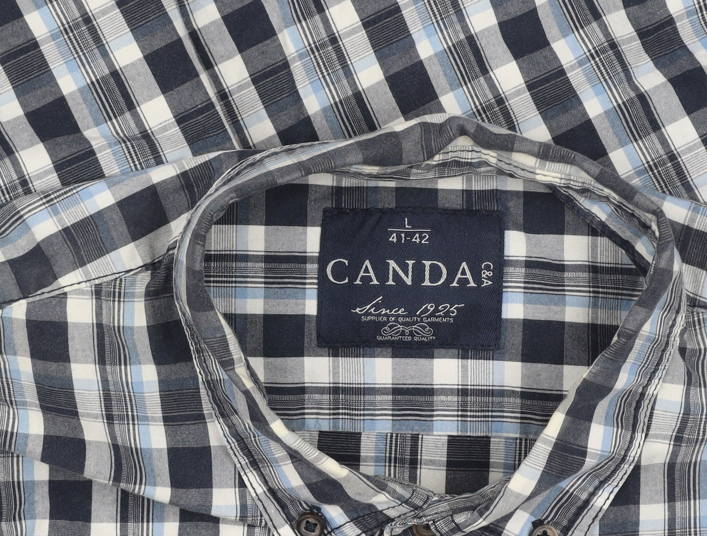 C&A Men's Blue Check Long Sleeve Button-Up Cotton Shirt L