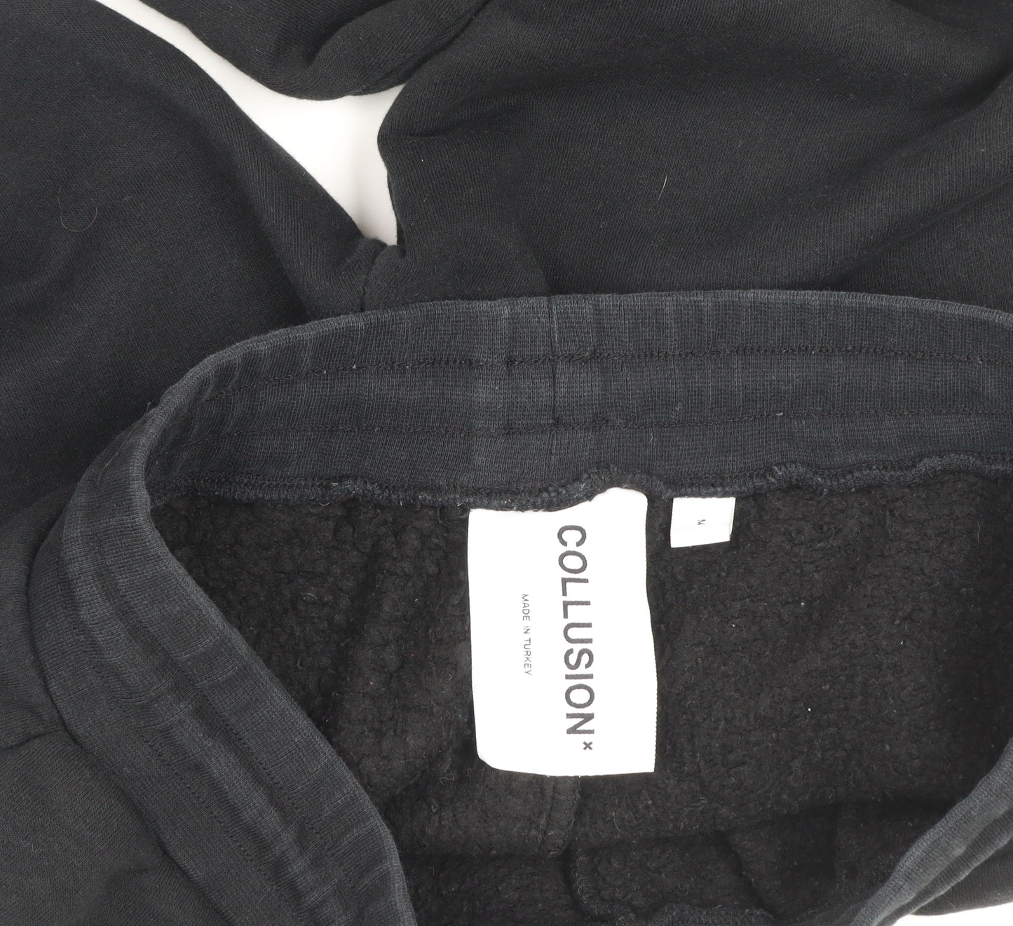 Collusion Men's Black Fleece Joggers Size M Relaxed Fit Drawstring Waist