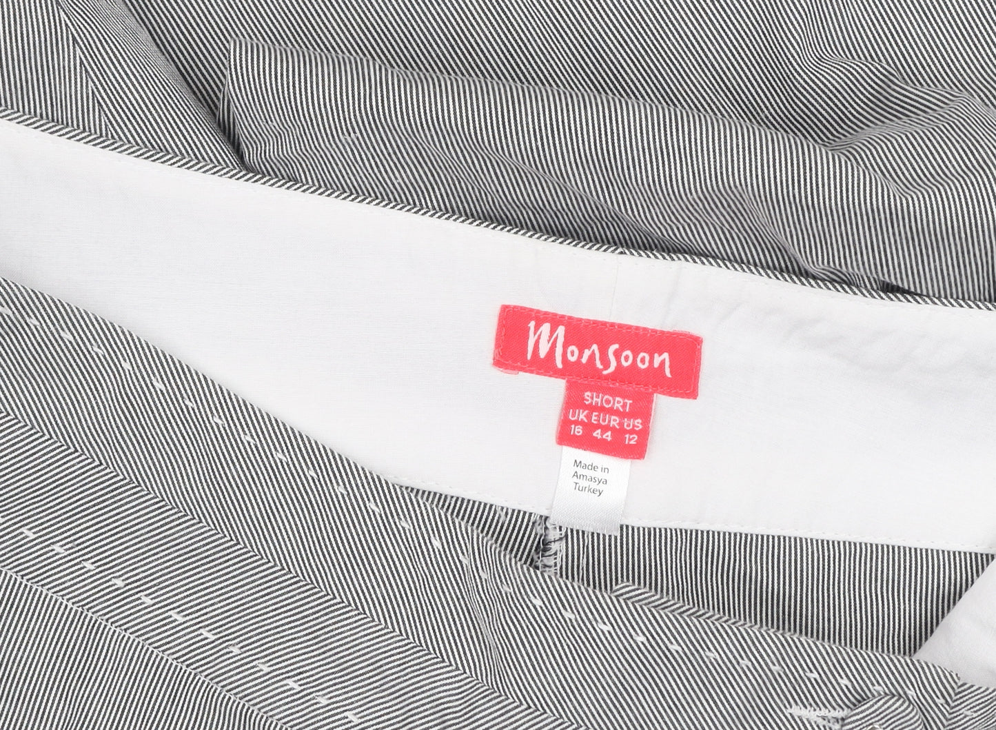 Monsoon Women Grey Striped Cropped Wide-Leg Trousers Size 16