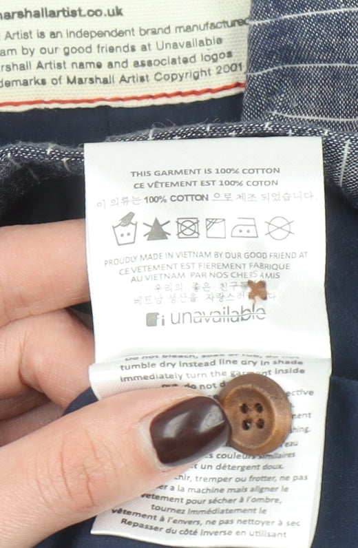 Marshall Artist Men's Blue Striped Cotton Regular Fit Casual Blazer Jacket L