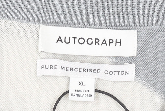 Marks and Spencer Autograph Men's Grey Geometric Cotton Polo Shirt XL