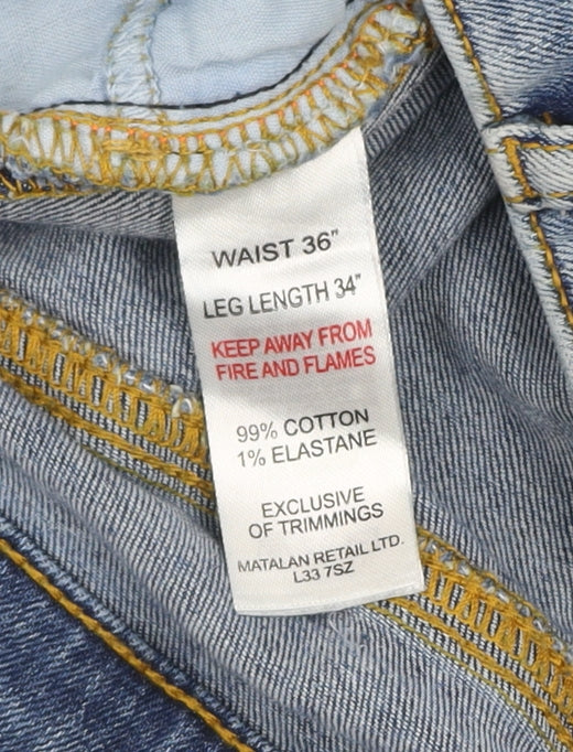 Easy Slim Fit Blue Denim Jeans Men 36L Classic Mid Wash Cotton