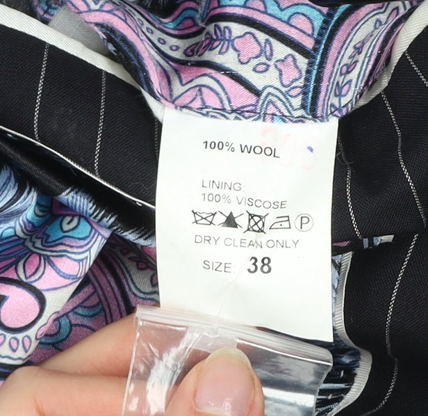 William Hunt Men's Black Pinstripe Wool Slim Fit Blazer 38