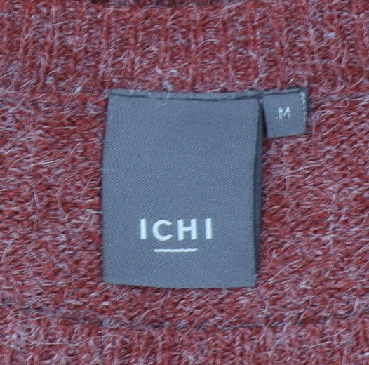ICHI Women Red Knit Pullover Jumper Medium Relaxed Fit