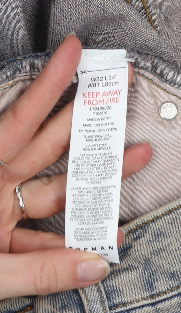 Topman Men’s Blue Acid Wash Relaxed Fit Straight Jeans W32 L34