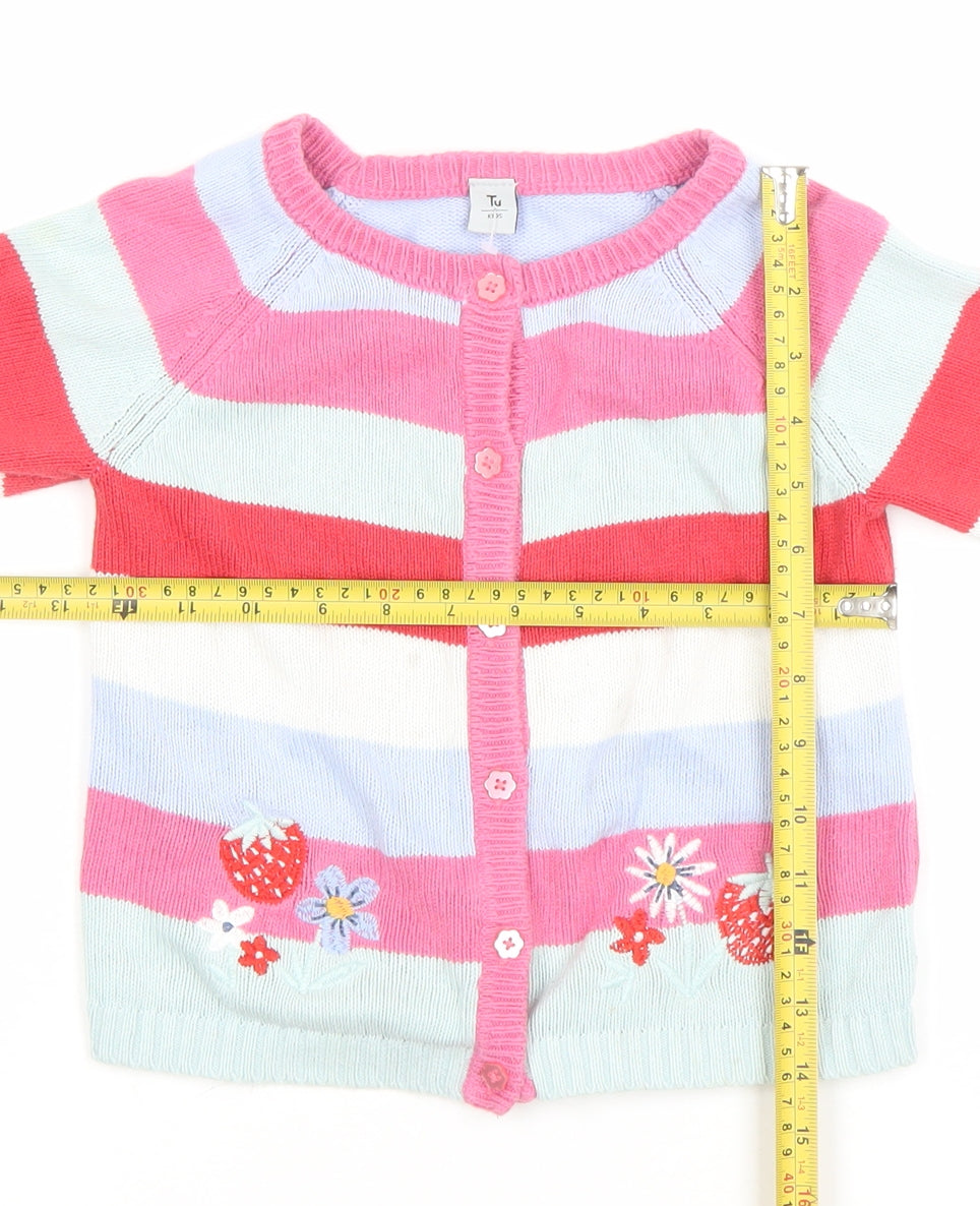 Tu Girls Multicoloured Striped Embroidered Cardigan 3-4 Years Cotton Knit